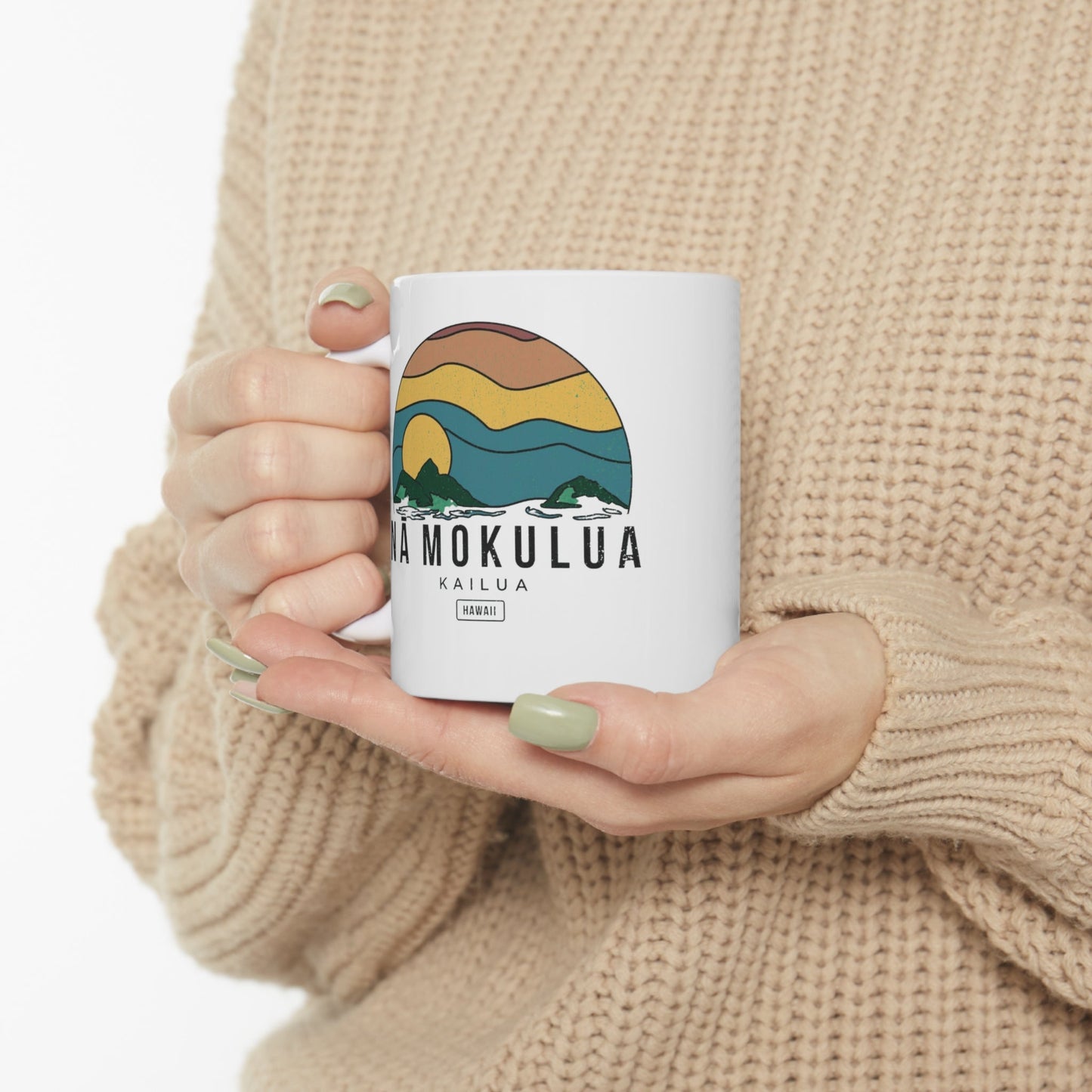 11oz Mug Nā Mokulua Wavy - Global Village Kailua Boutique