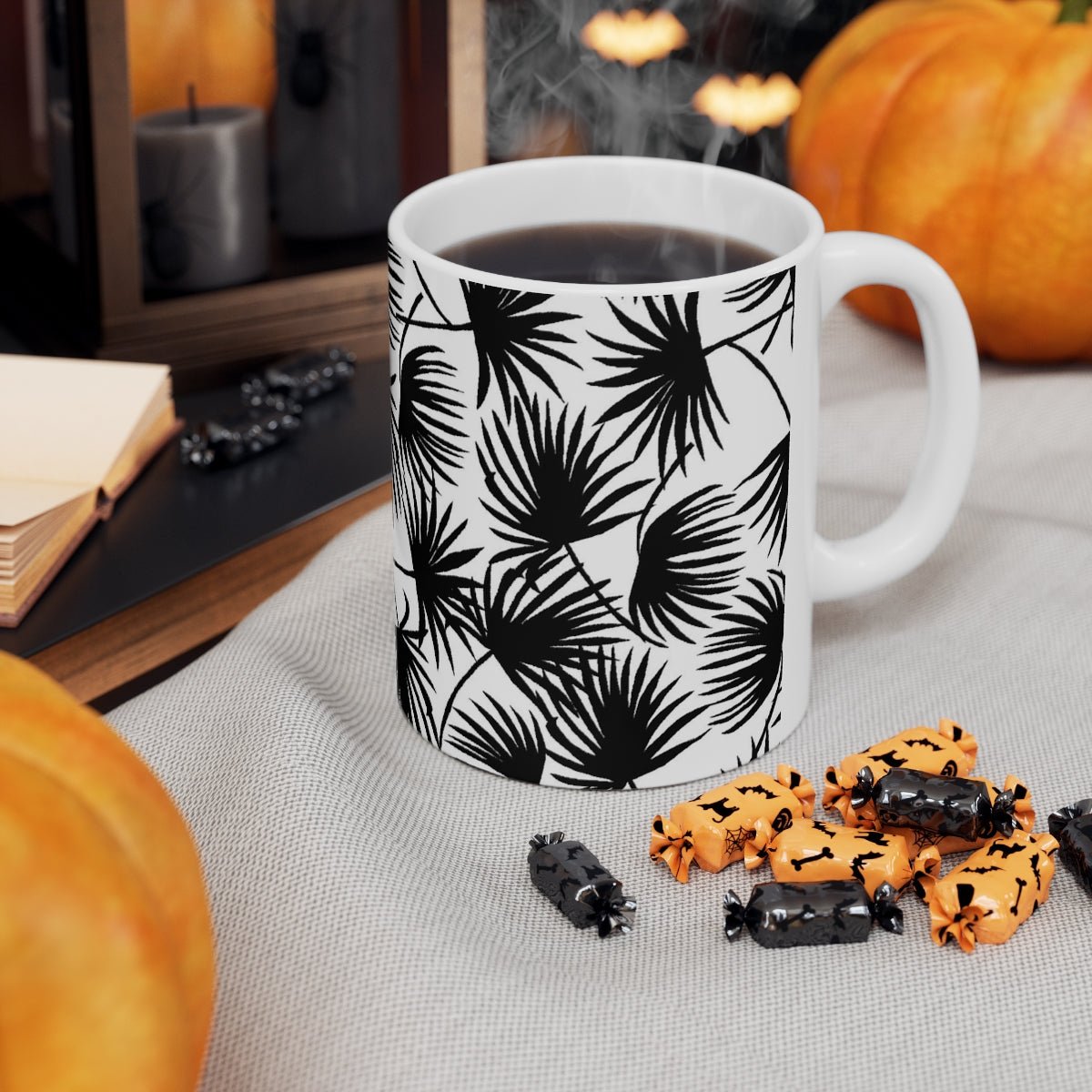 11oz Mug Palm Fan Black Global Village Kailua Boutique