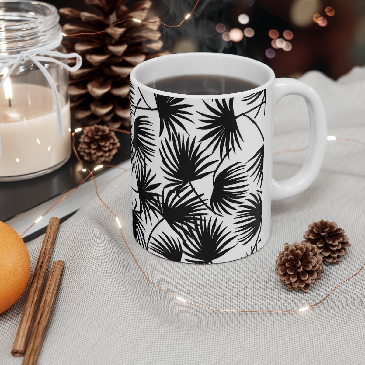 11oz Mug Palm Fan Black Global Village Kailua Boutique