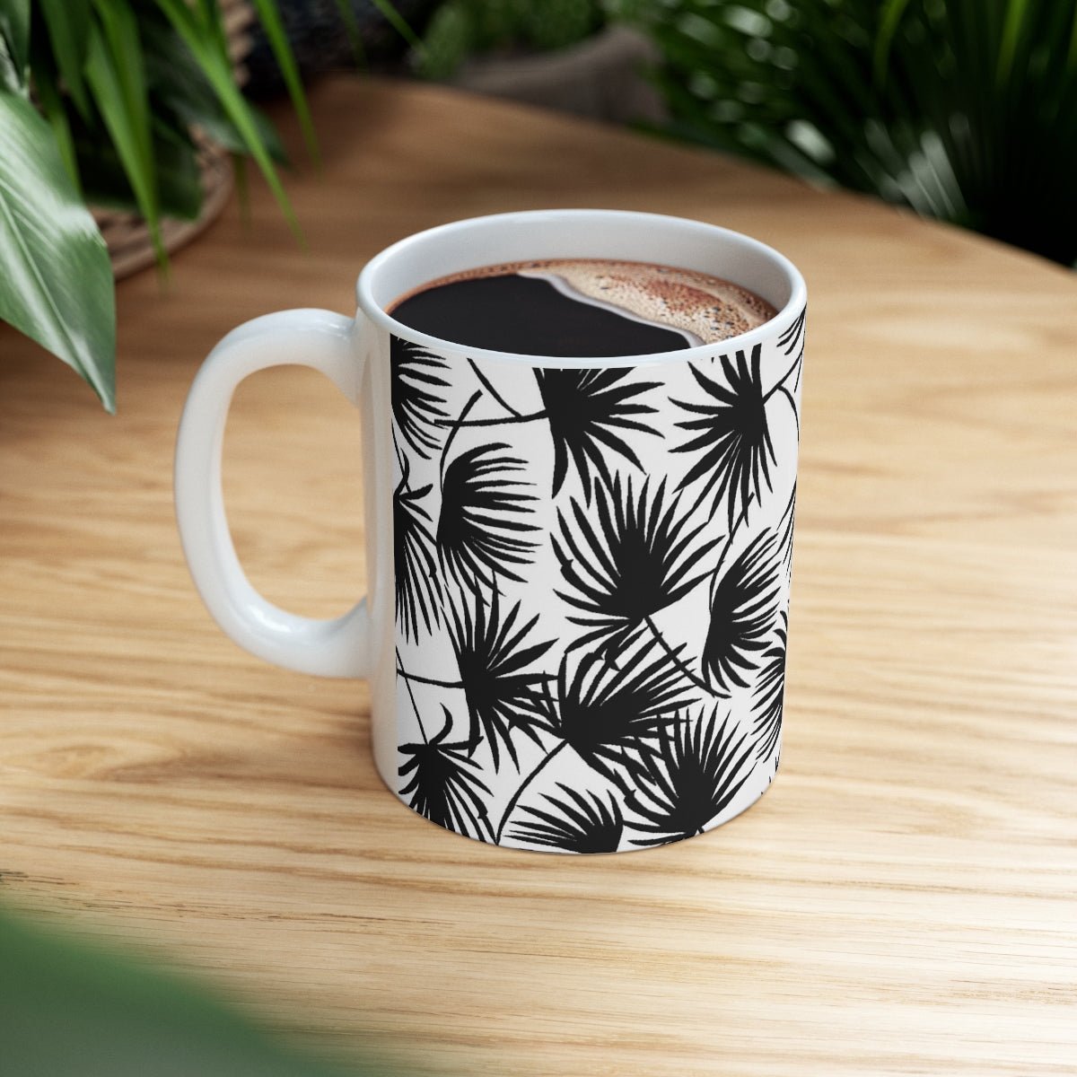 11oz Mug Palm Fan Black Global Village Kailua Boutique