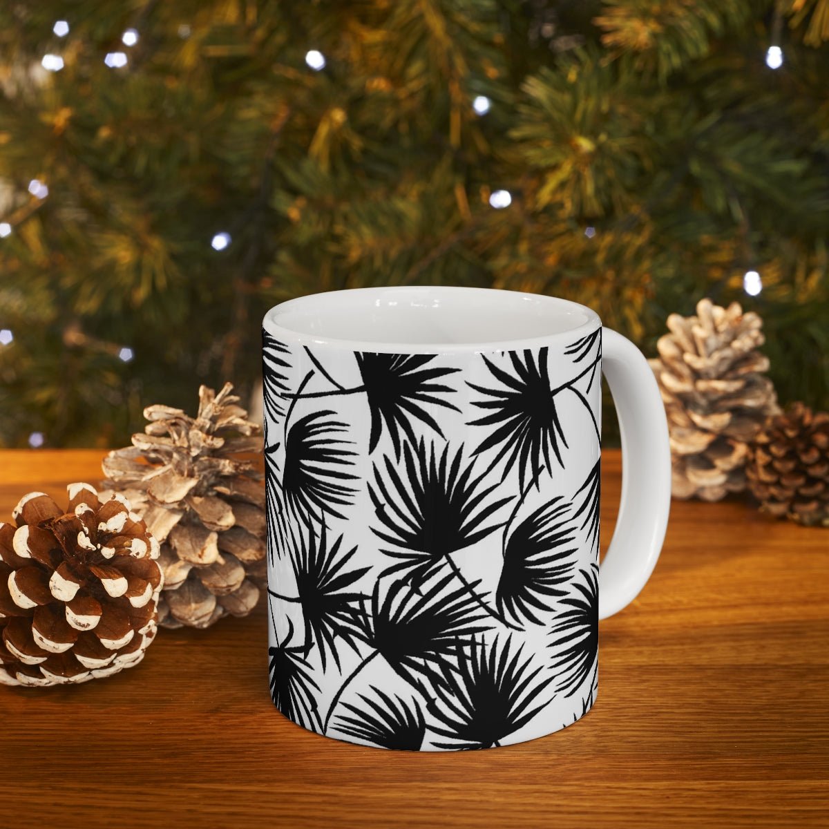 11oz Mug Palm Fan Black Global Village Kailua Boutique
