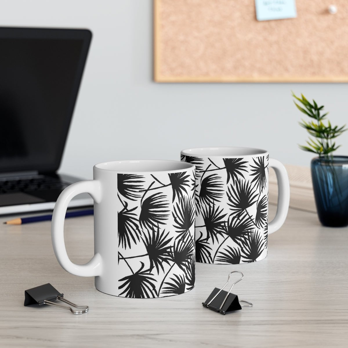11oz Mug Palm Fan Black Global Village Kailua Boutique