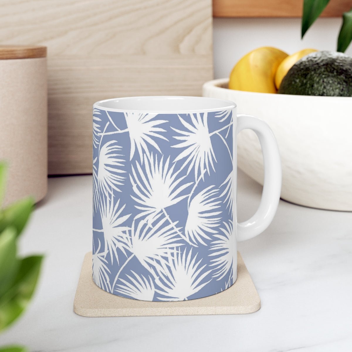 11oz Mug Palm Fan Periwinkle Global Village Kailua Boutique