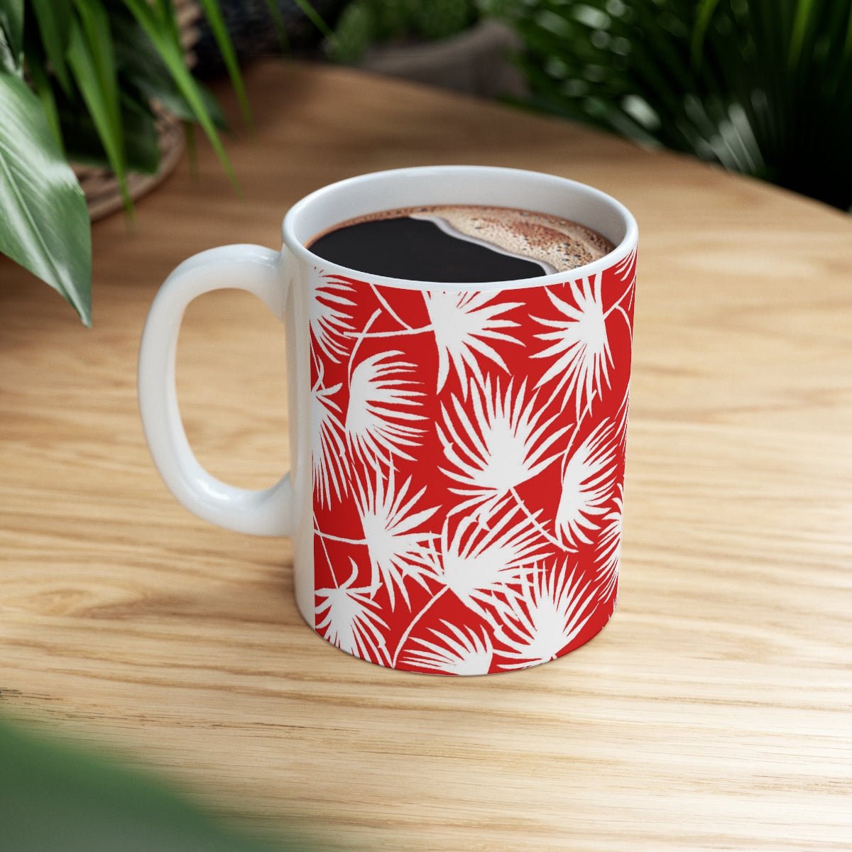 11oz Mug Palm Fan Red Global Village Kailua Boutique