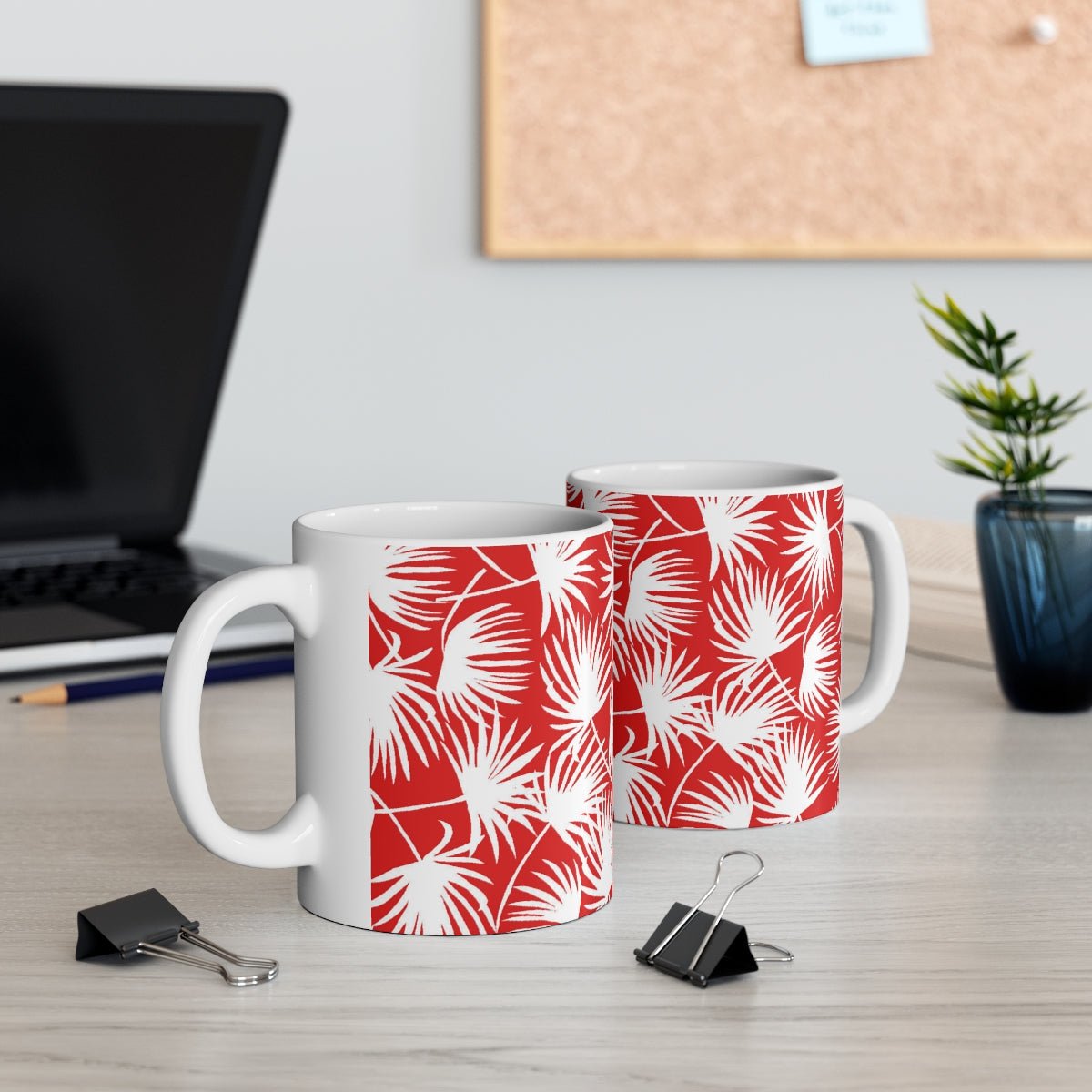 11oz Mug Palm Fan Red Global Village Kailua Boutique