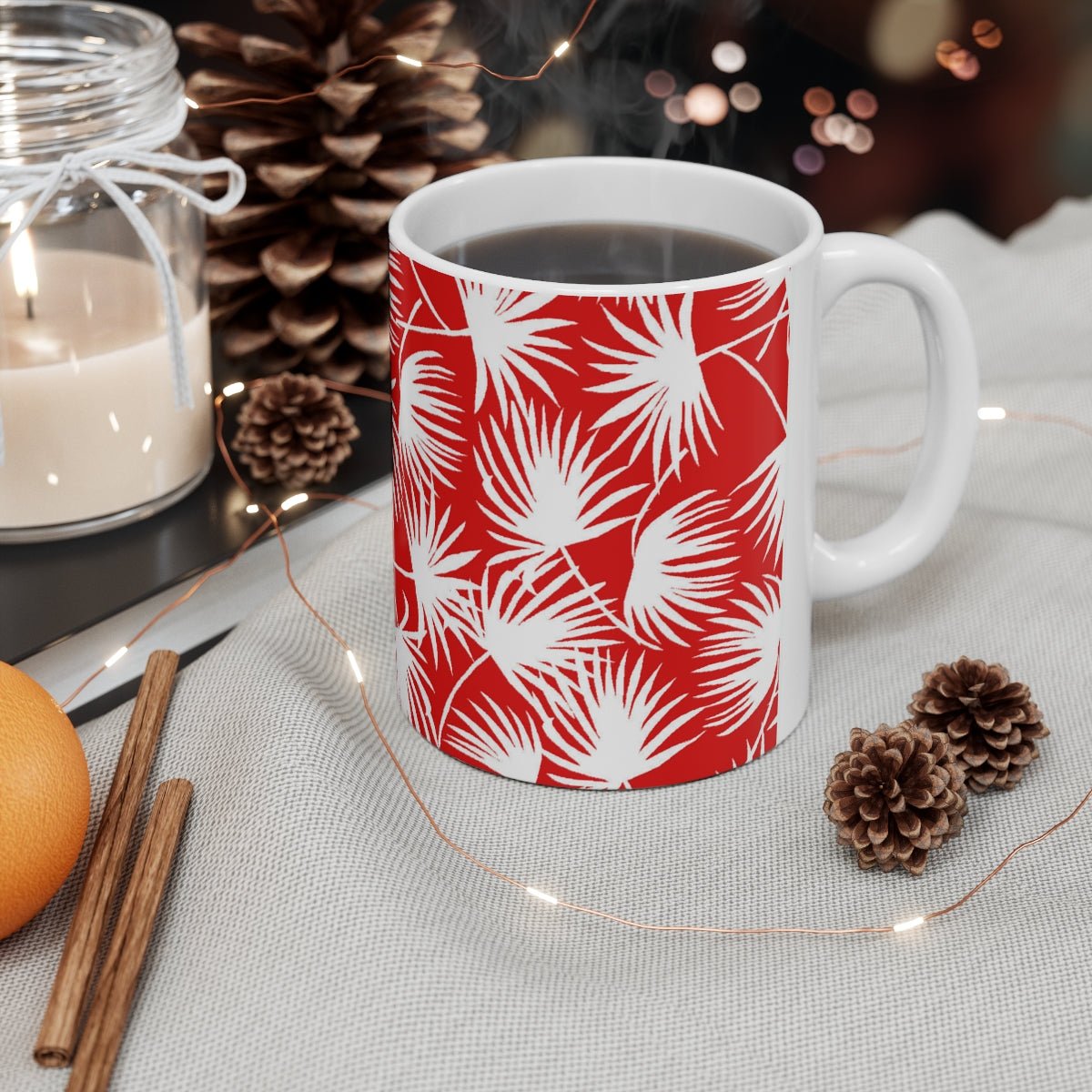 11oz Mug Palm Fan Red Global Village Kailua Boutique