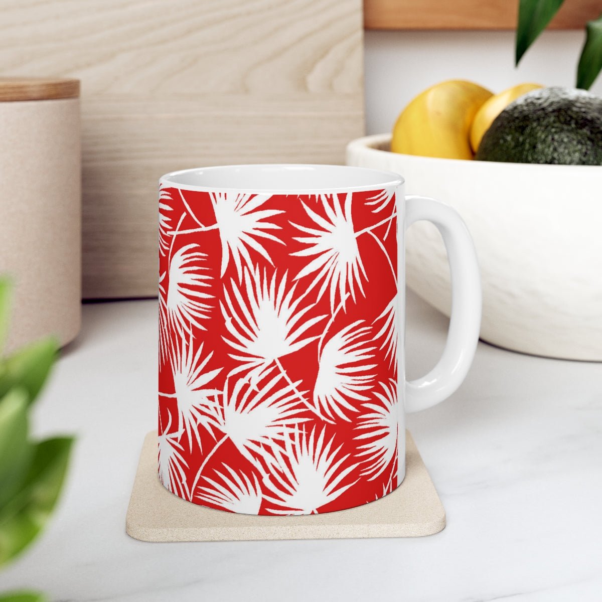 11oz Mug Palm Fan Red Global Village Kailua Boutique