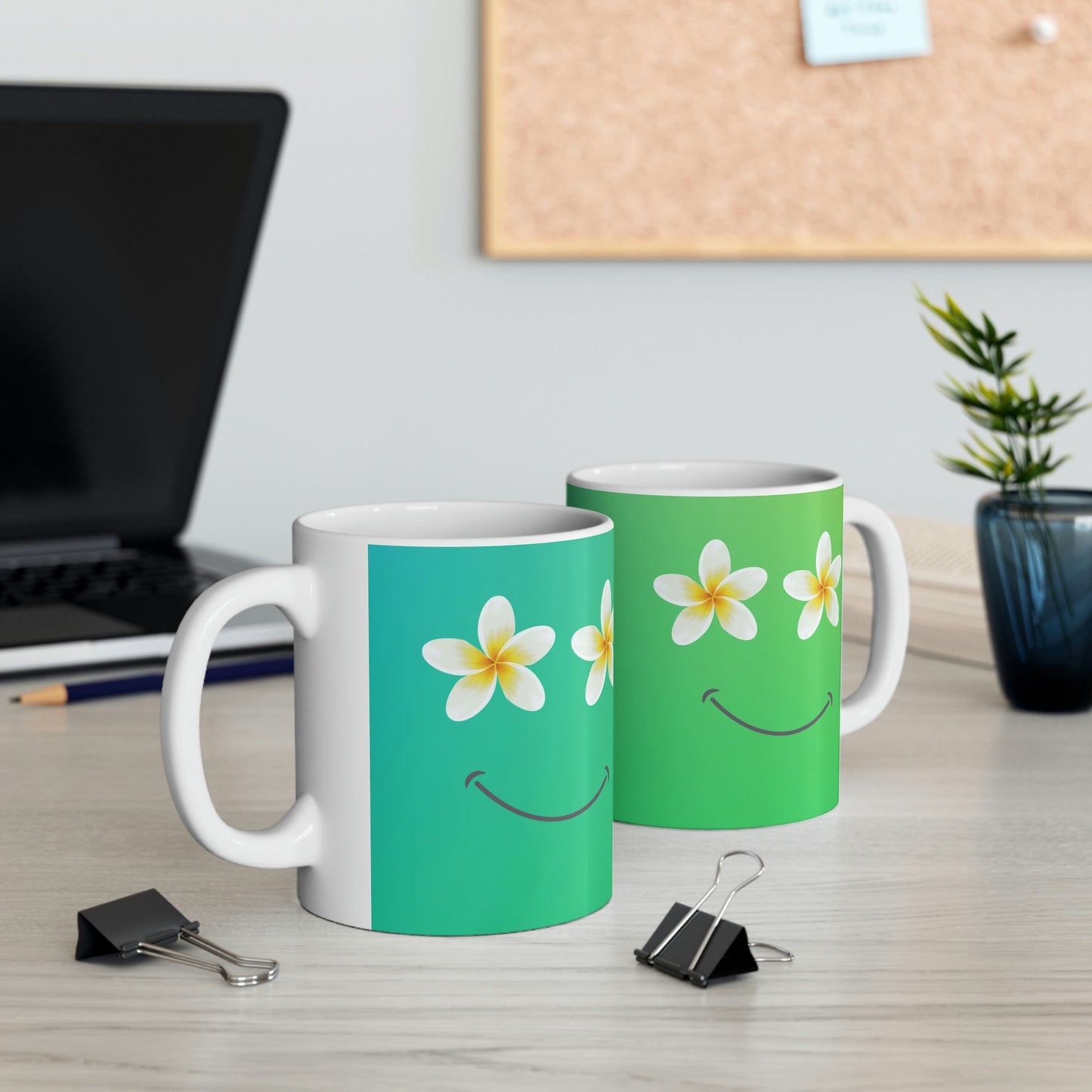 11oz Mug Plumeria Happy Face - Global Village Kailua Boutique