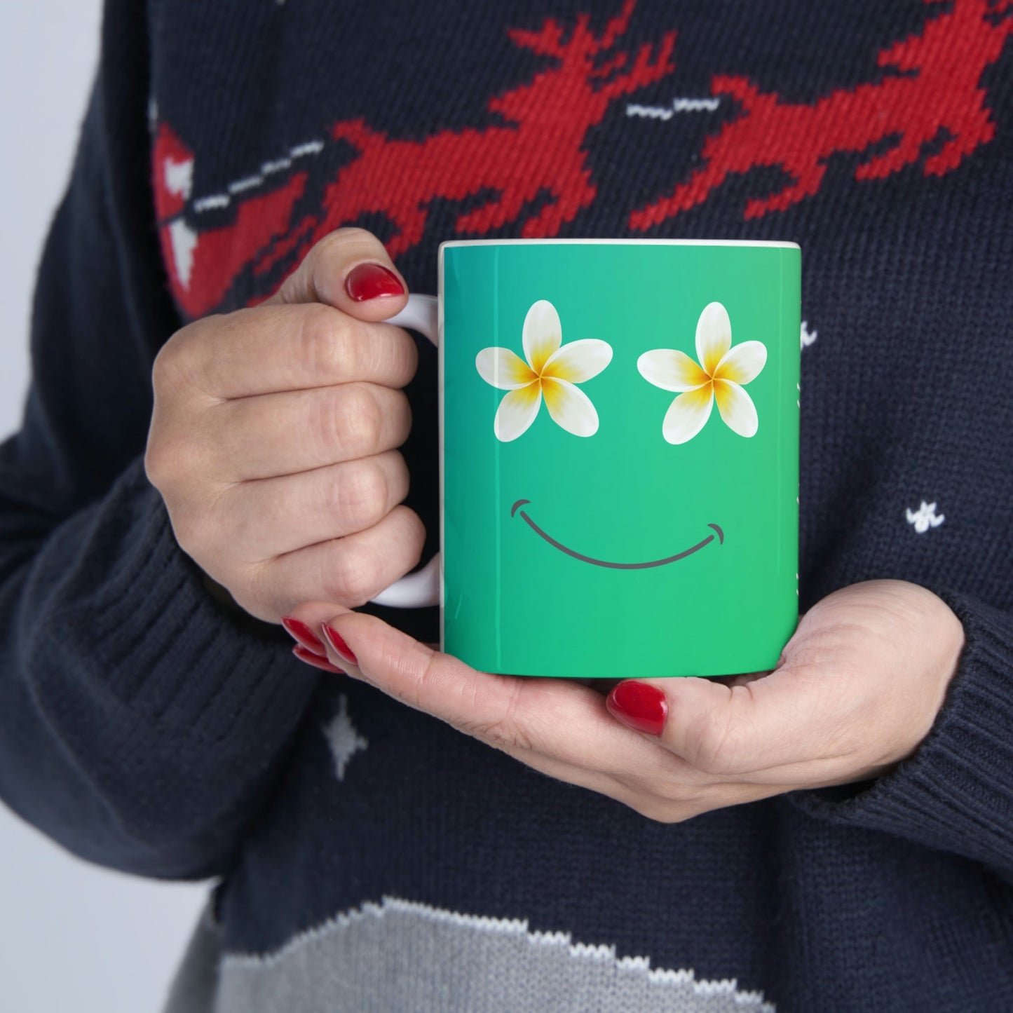 11oz Mug Plumeria Happy Face - Global Village Kailua Boutique