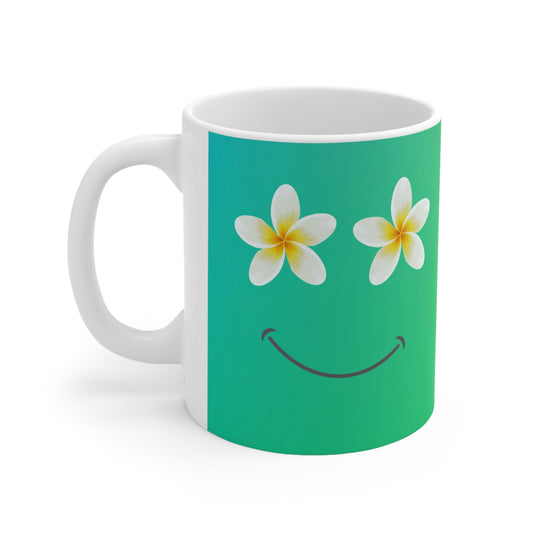 11oz Mug Plumeria Happy Face - Global Village Kailua Boutique