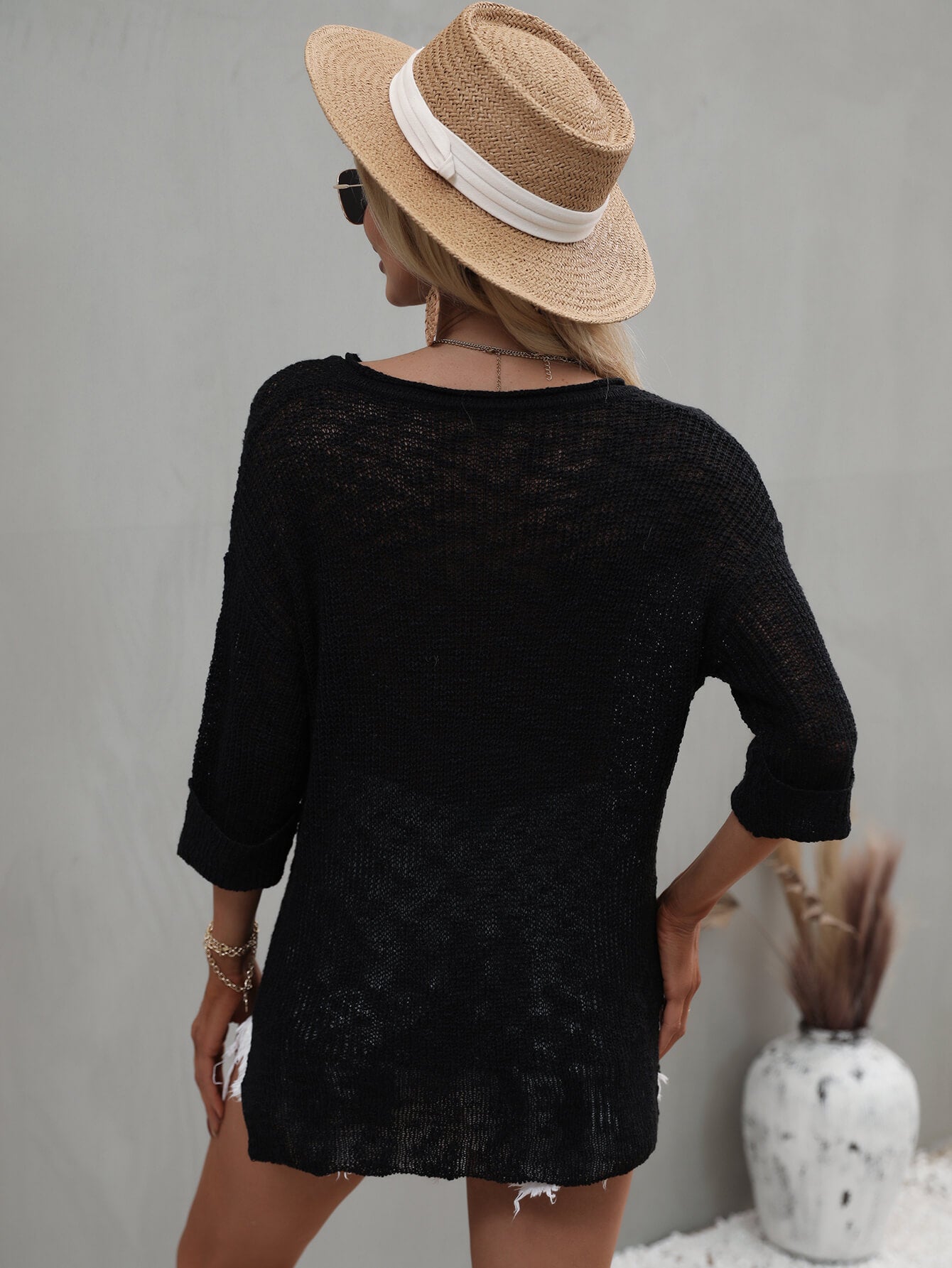 3/4 Sleeve Side Slit Sweater - Global Village Kailua Boutique