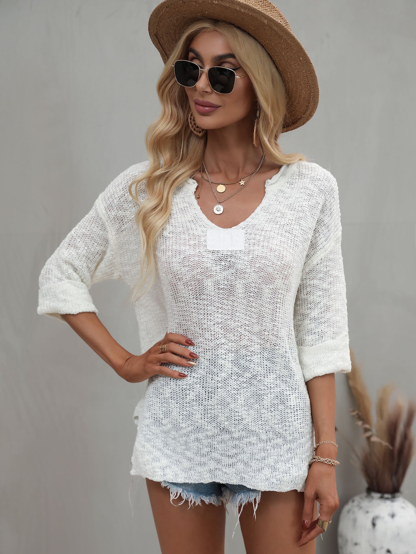 3/4 Sleeve Side Slit Sweater - Global Village Kailua Boutique