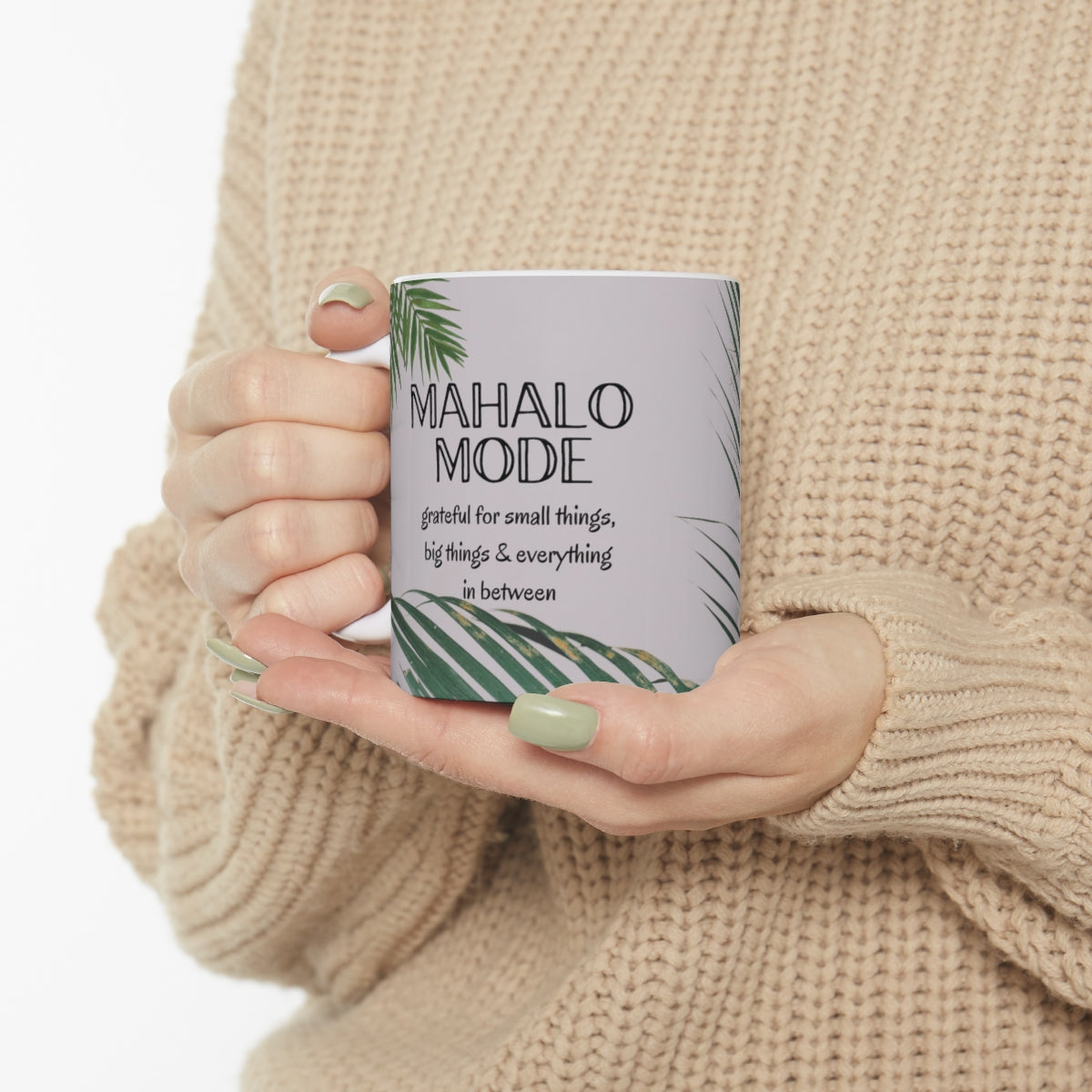 11oz Mug Mahalo Mode Palm Leaf Global Village Kailua Boutique