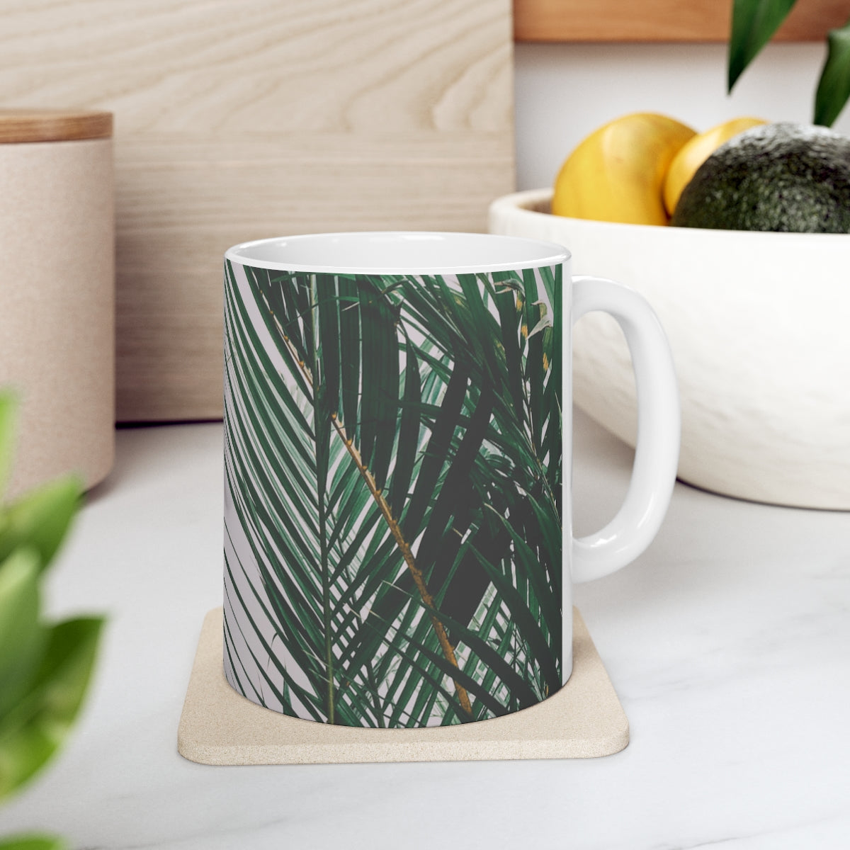 11oz Mug Mahalo Mode Palm Leaf Global Village Kailua Boutique