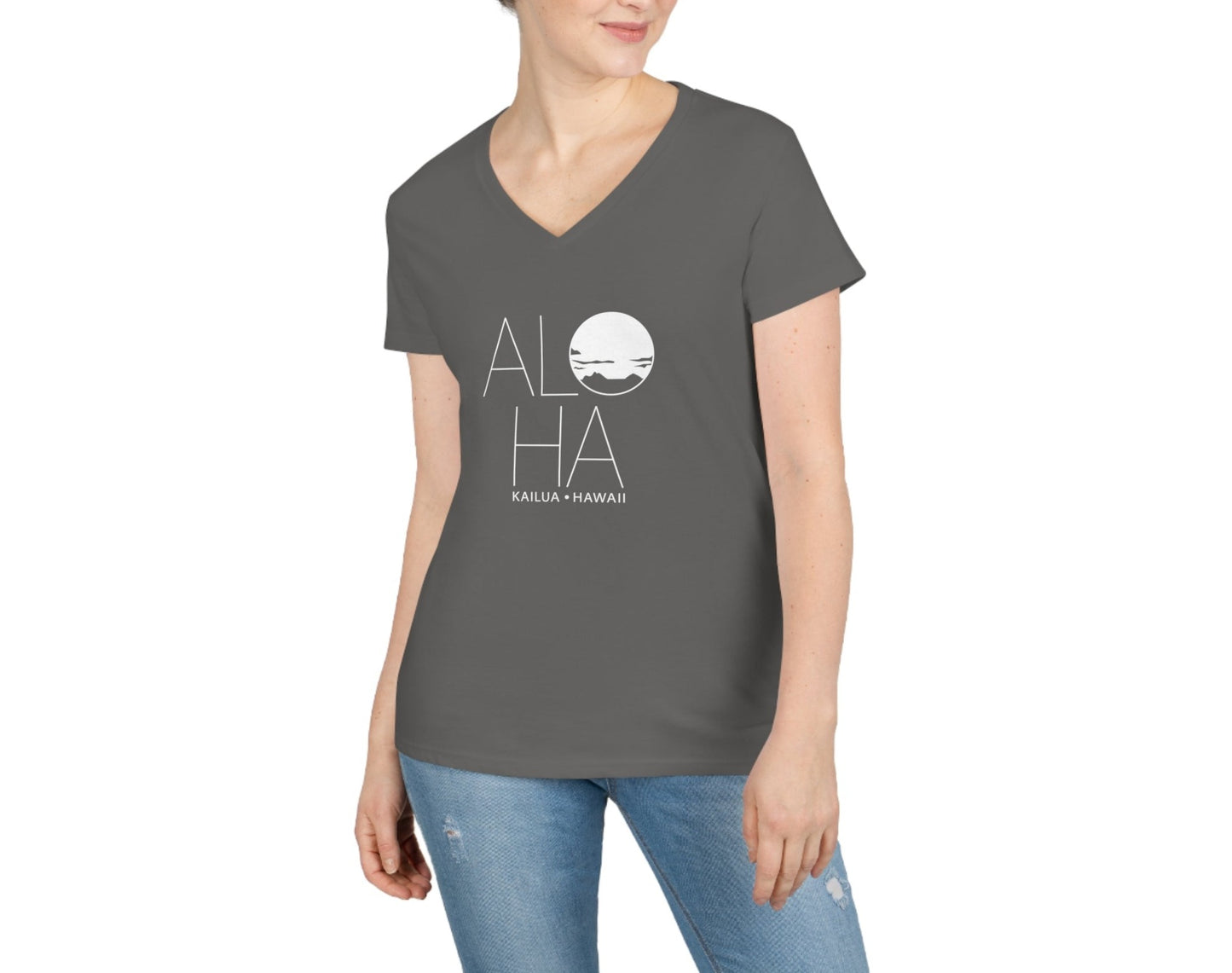 ALOHA Ladies' V-Neck T-Shirt - Global Village Kailua Boutique