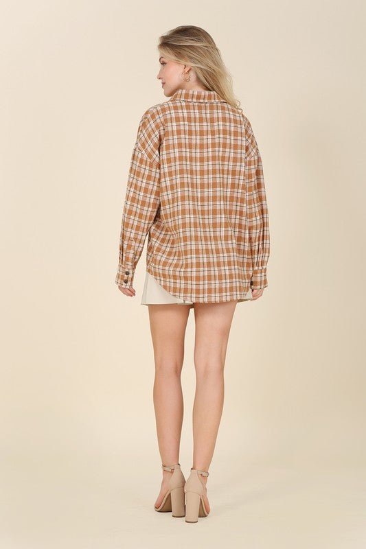 Autumn Beige Plaid Shirt Global Village Kailua Boutique