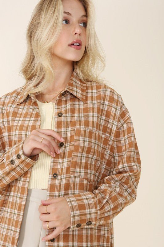 Autumn Beige Plaid Shirt Global Village Kailua Boutique