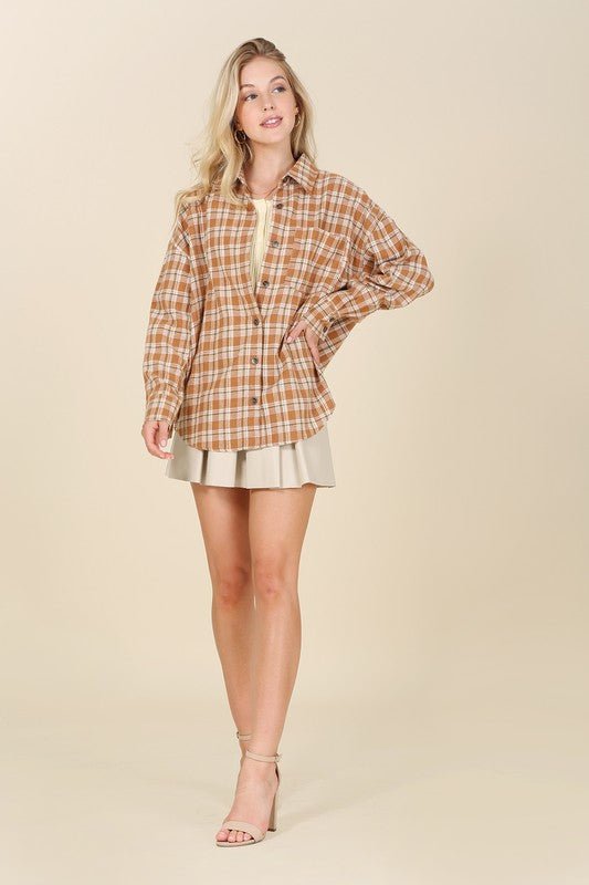 Autumn Beige Plaid Shirt Global Village Kailua Boutique