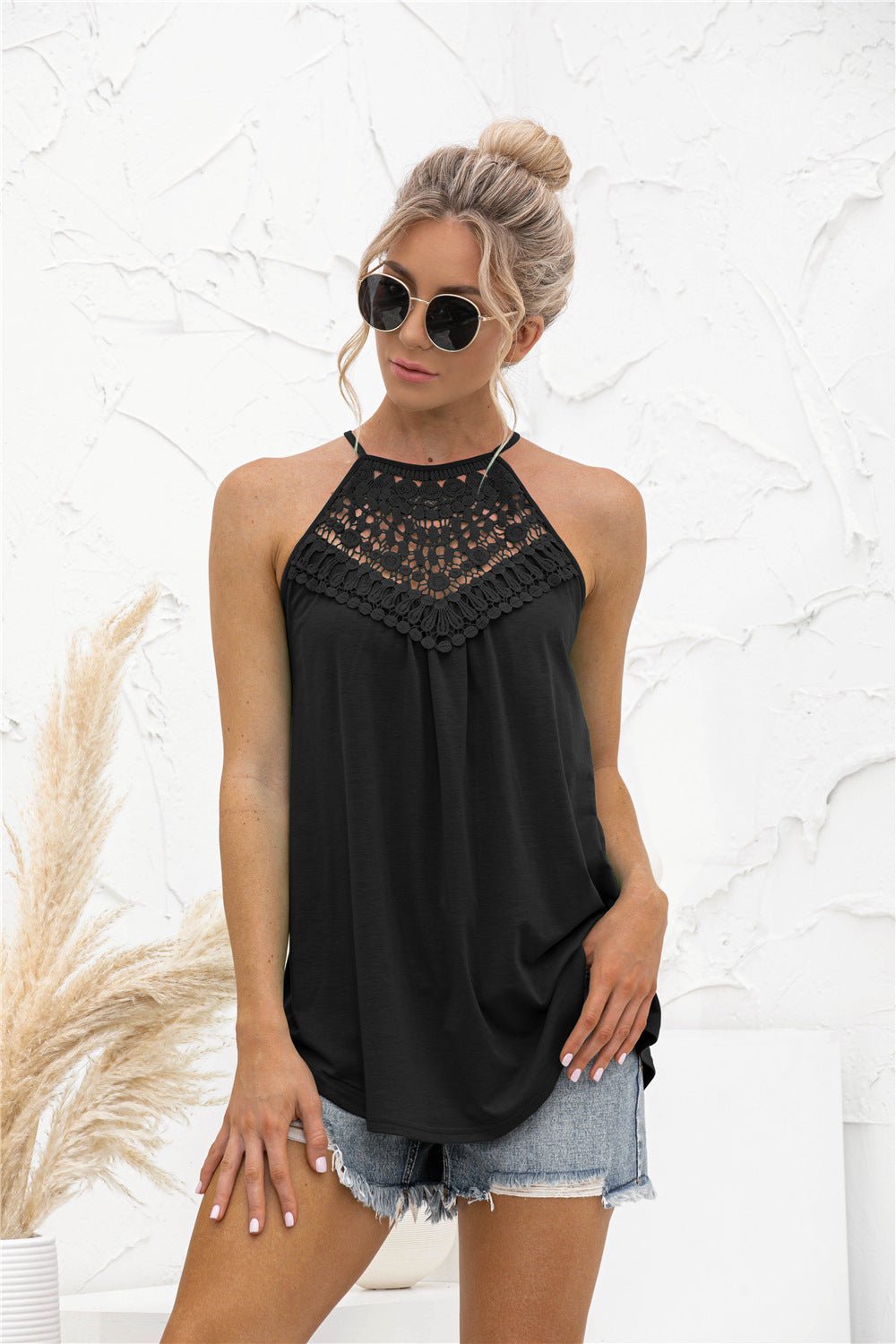 Black Halter Crochet Tank - Global Village Kailua Boutique