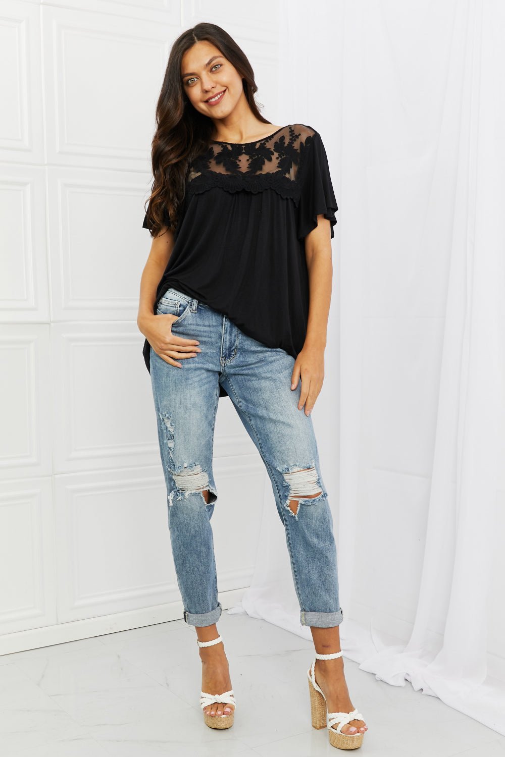 Black Lace Detail Top - Global Village Kailua Boutique