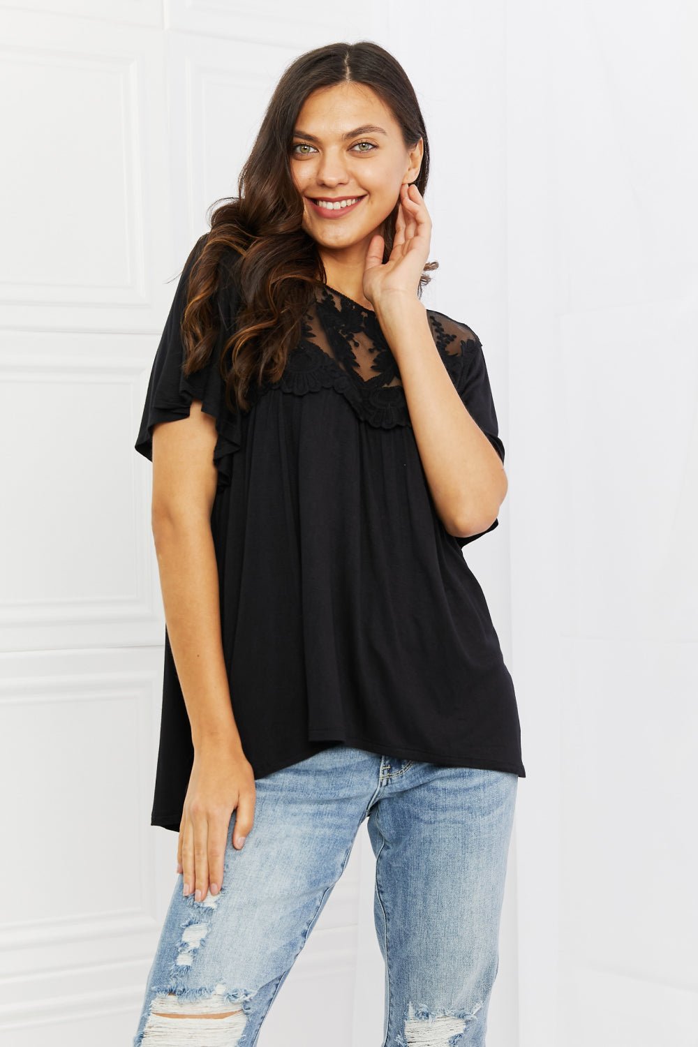 Black Lace Detail Top - Global Village Kailua Boutique