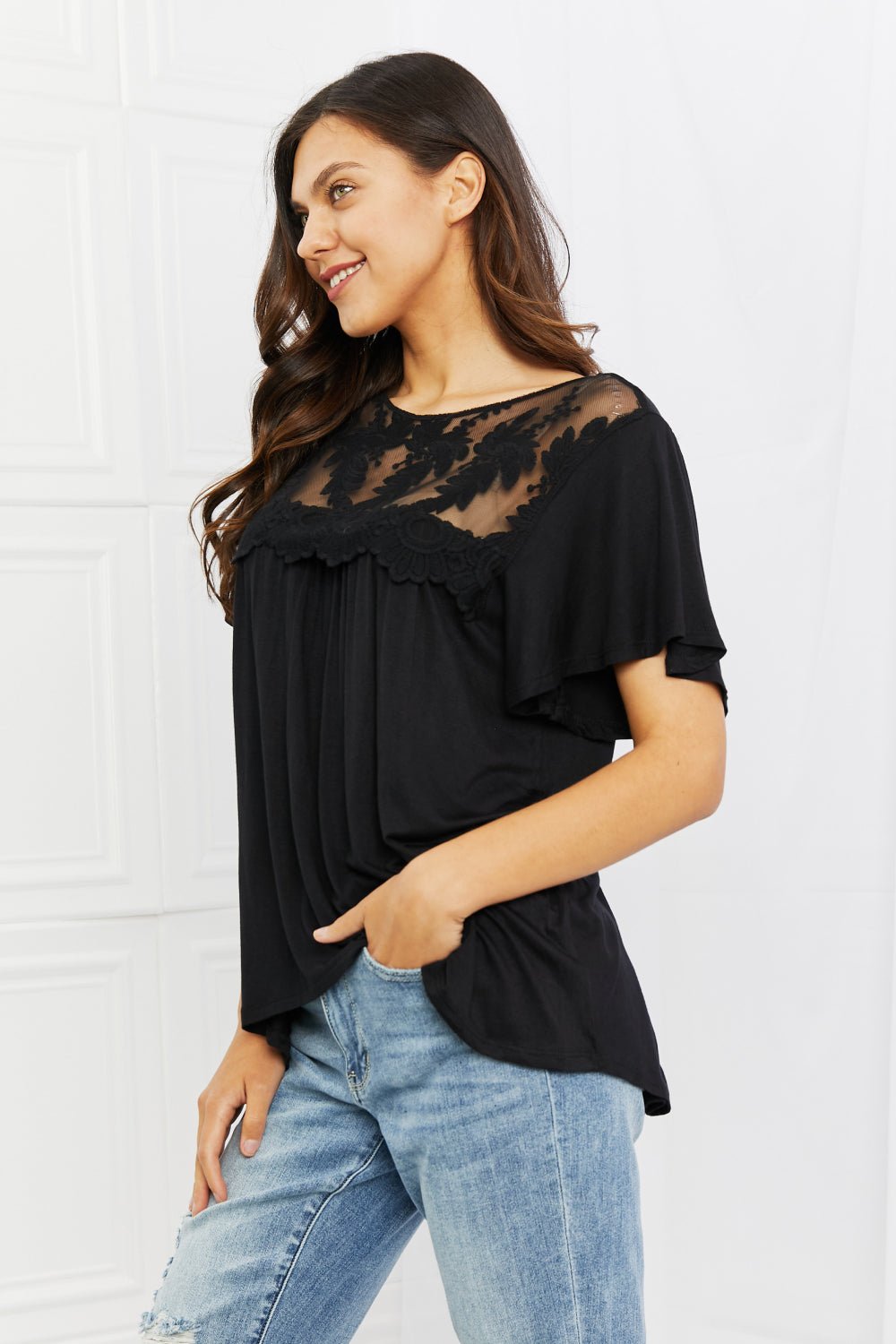 Black Lace Detail Top - Global Village Kailua Boutique