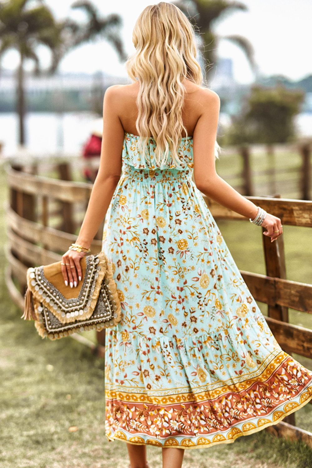 Bohemian Strapless Slit Midi Dress - Global Village Kailua Boutique