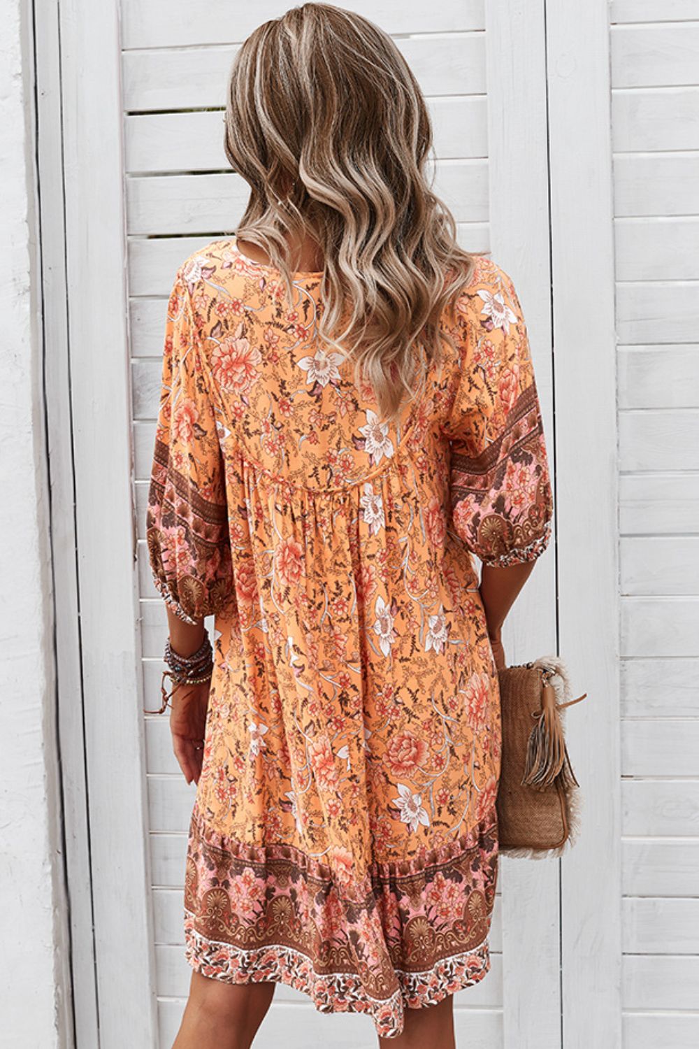 Bohemian Tie Neck Mini Dress - Global Village Kailua Boutique