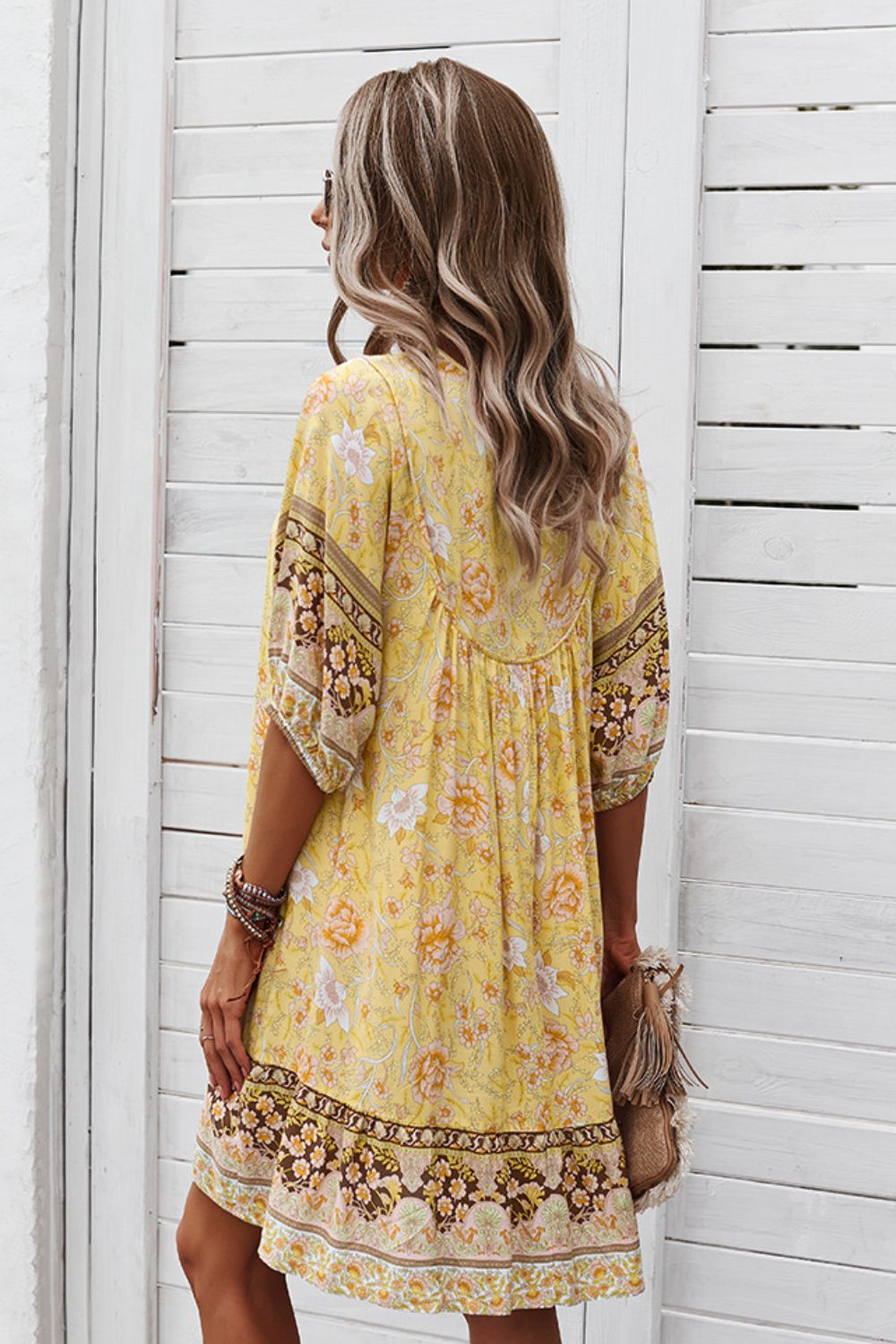 Bohemian Tie Neck Mini Dress - Global Village Kailua Boutique
