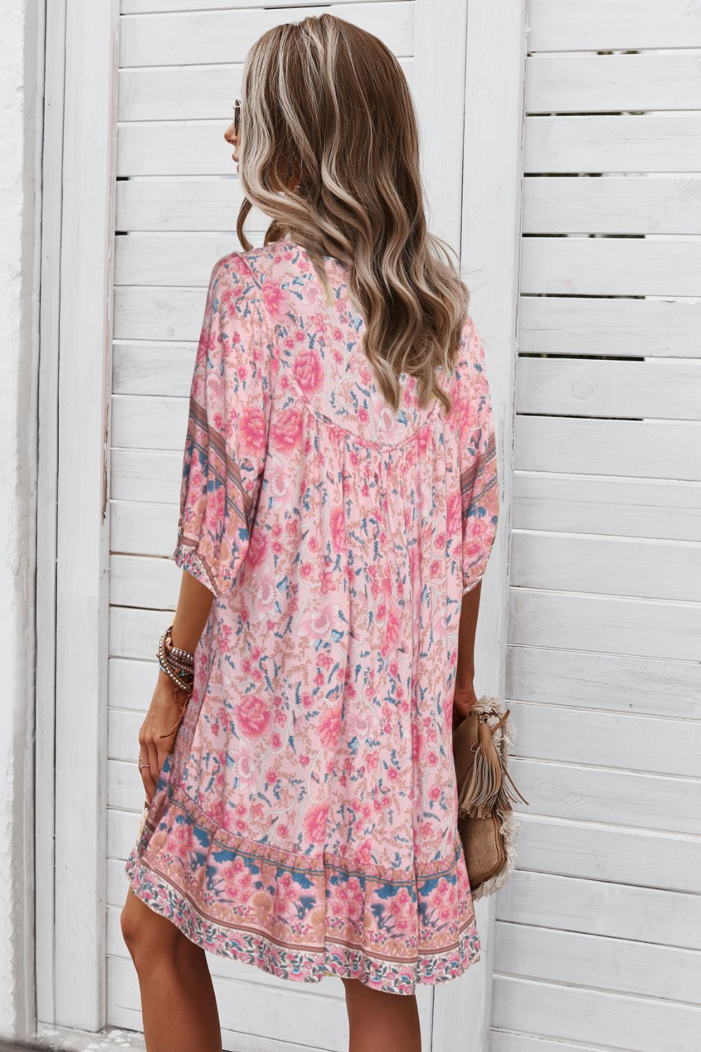 Bohemian Tie Neck Mini Dress - Global Village Kailua Boutique