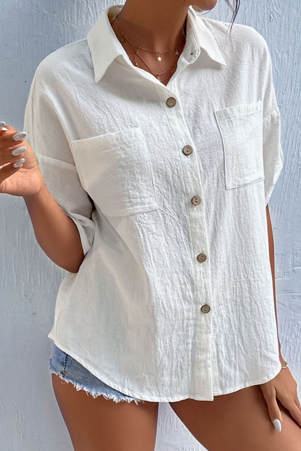 Button Front Collar Top with Pockets - Global Village Kailua Boutique