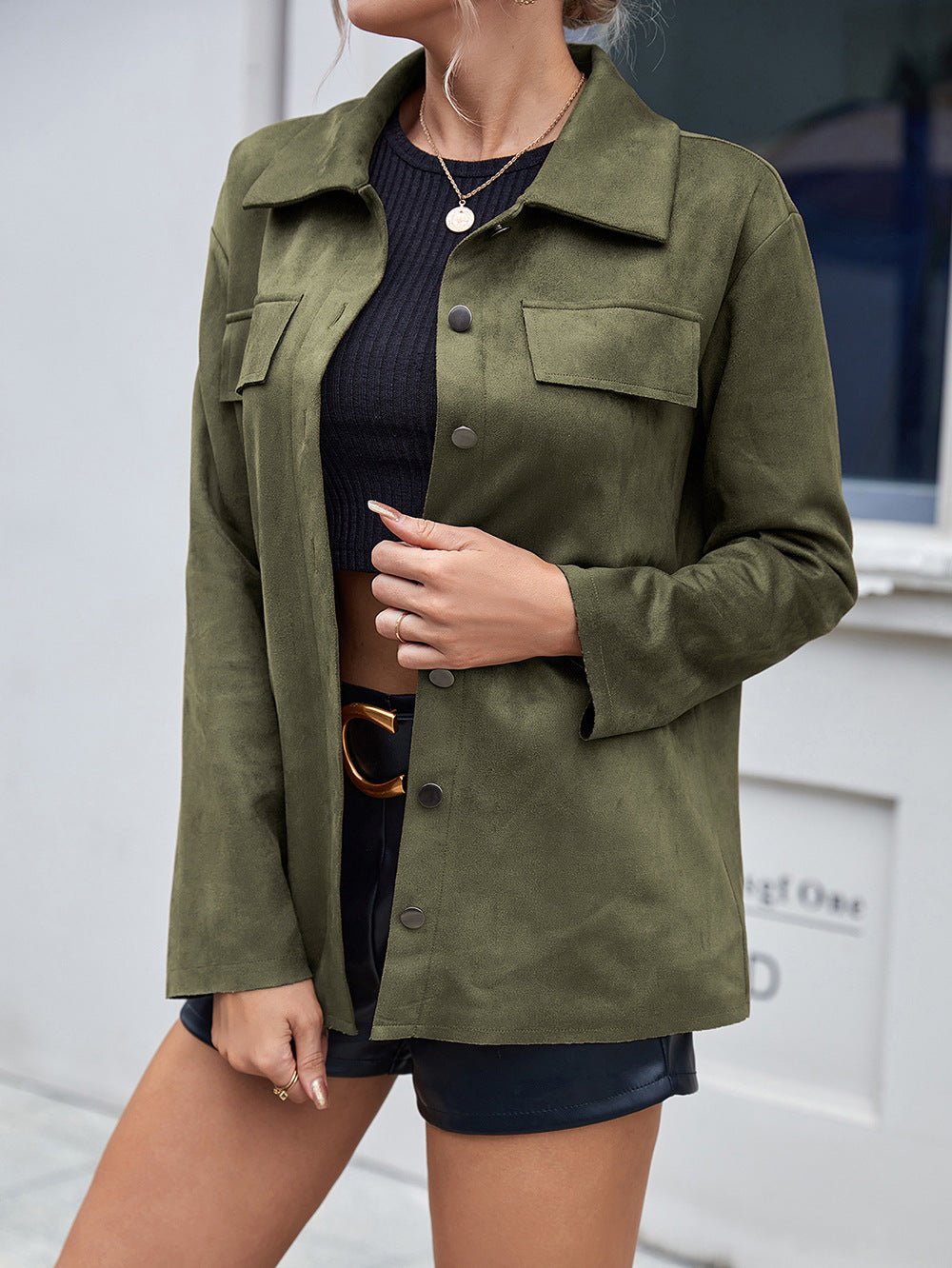 Button Front Collared Slim Shacket - Global Village Kailua Boutique