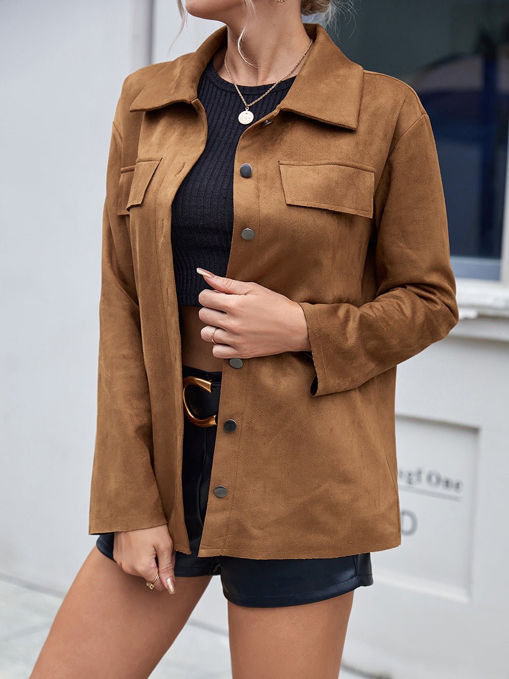 Button Front Collared Slim Shacket - Global Village Kailua Boutique
