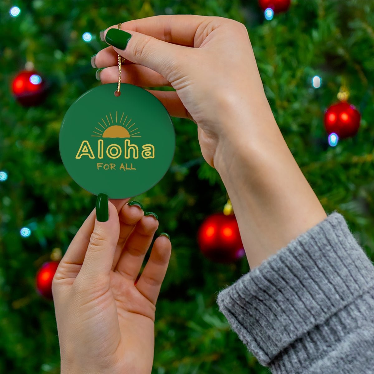 Ceramic Ornament Aloha for All Sun - Global Village Kailua Boutique
