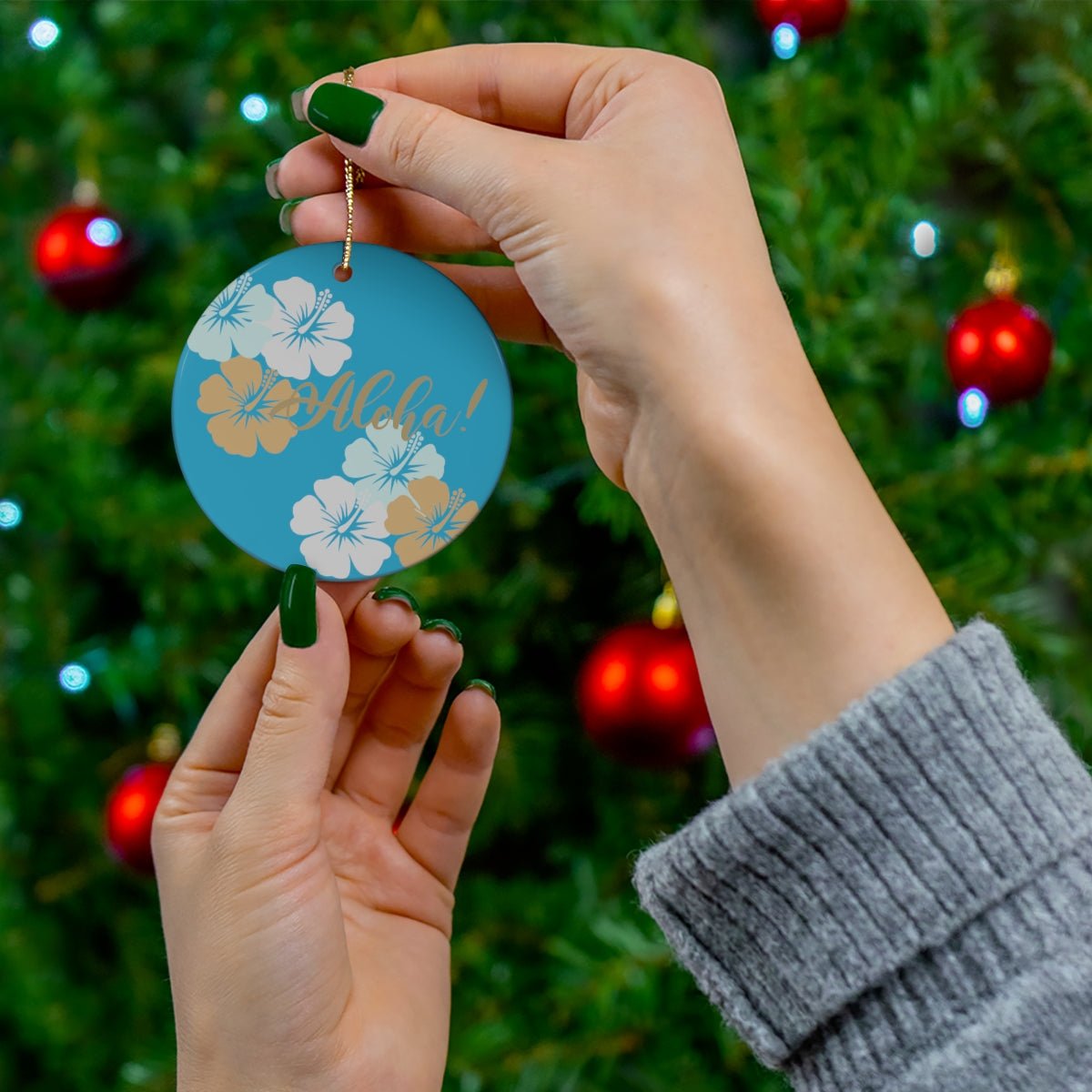 Ceramic Ornament Aloha Hibiscus - Global Village Kailua Boutique