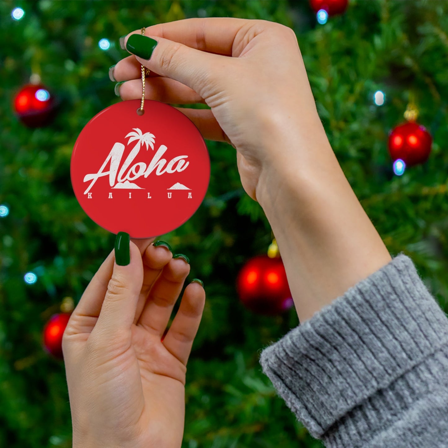 Ceramic Ornament Aloha Kailua Palm - Global Village Kailua Boutique