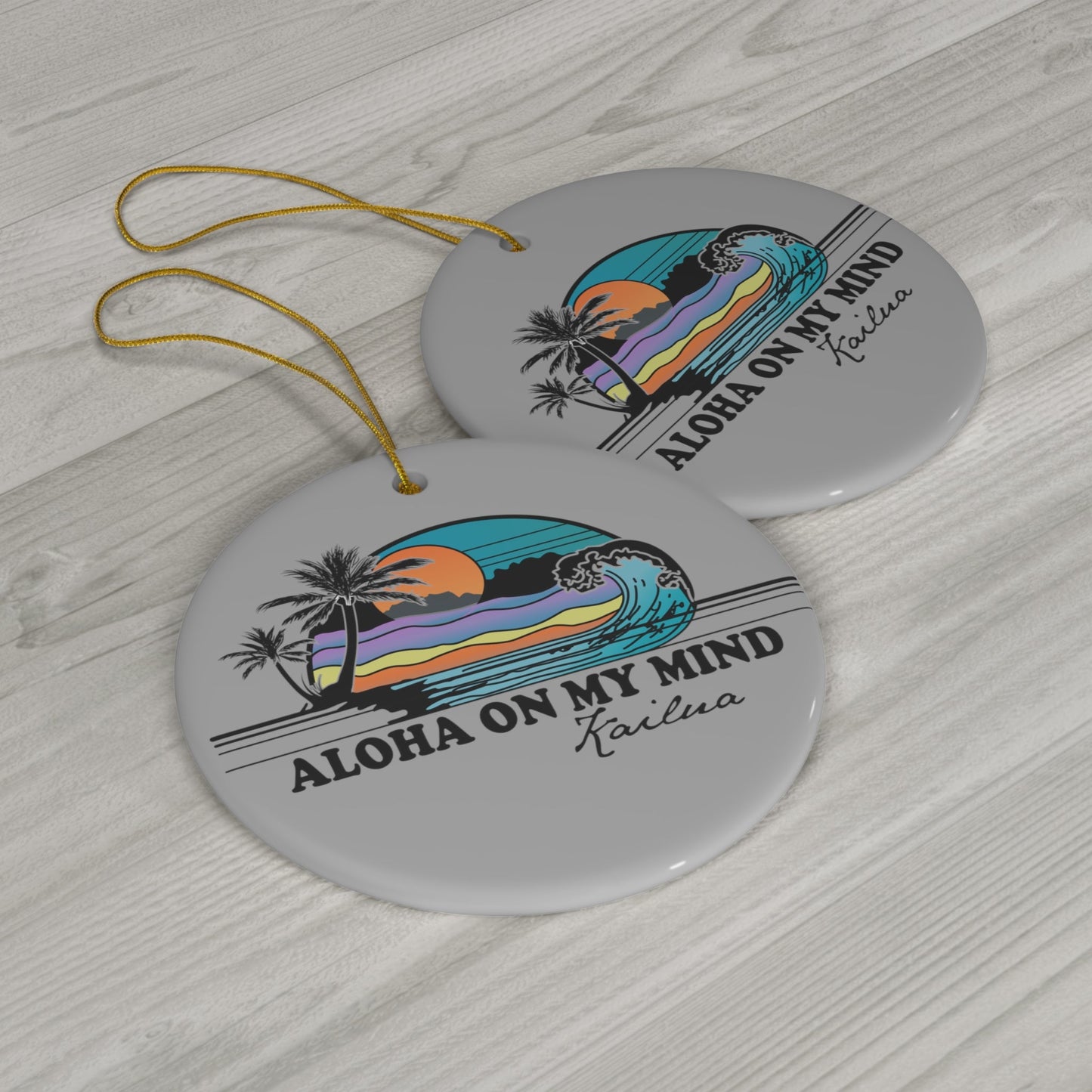 Ceramic Ornament Aloha on My Mind Grey - Global Village Kailua Boutique