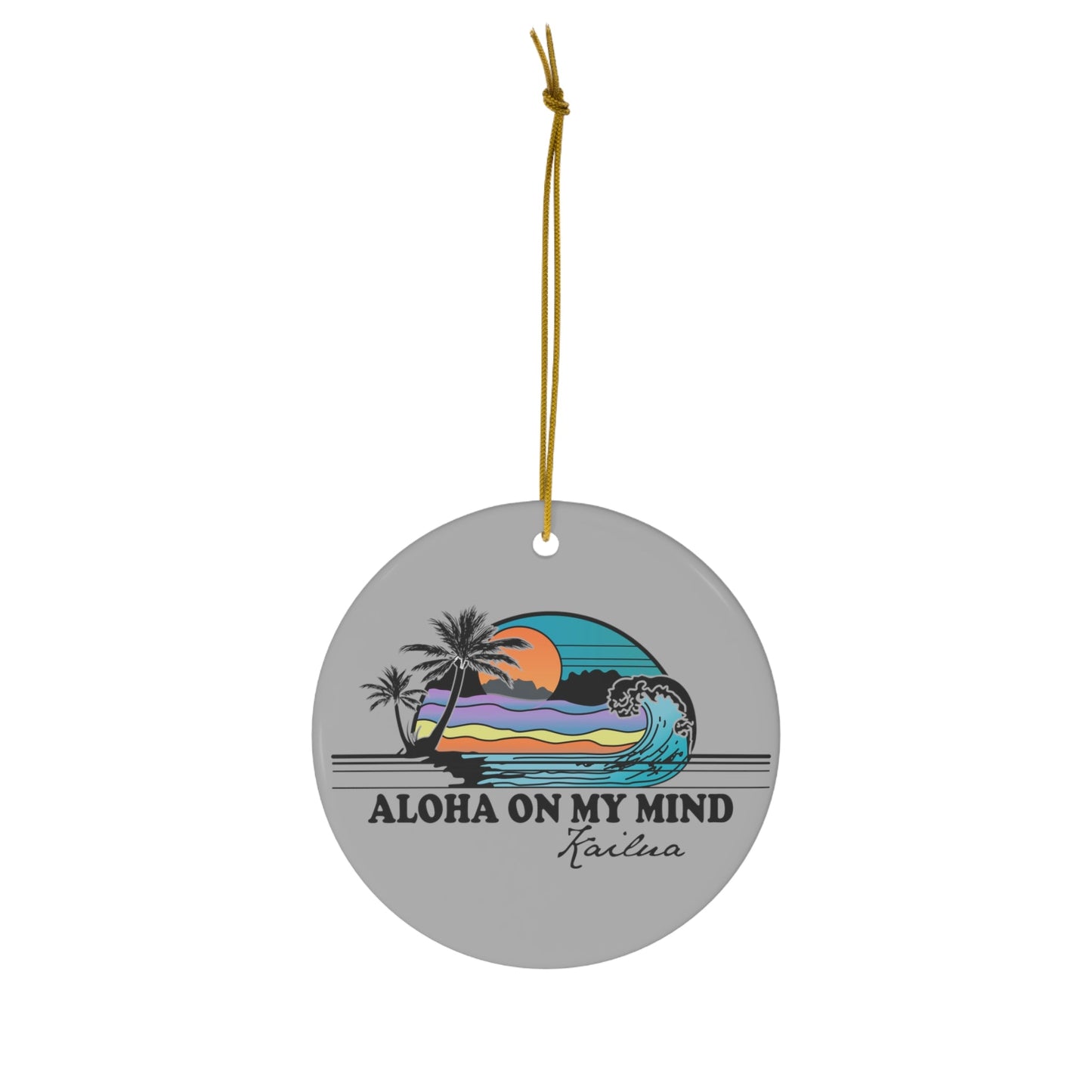 Ceramic Ornament Aloha on My Mind Grey - Global Village Kailua Boutique