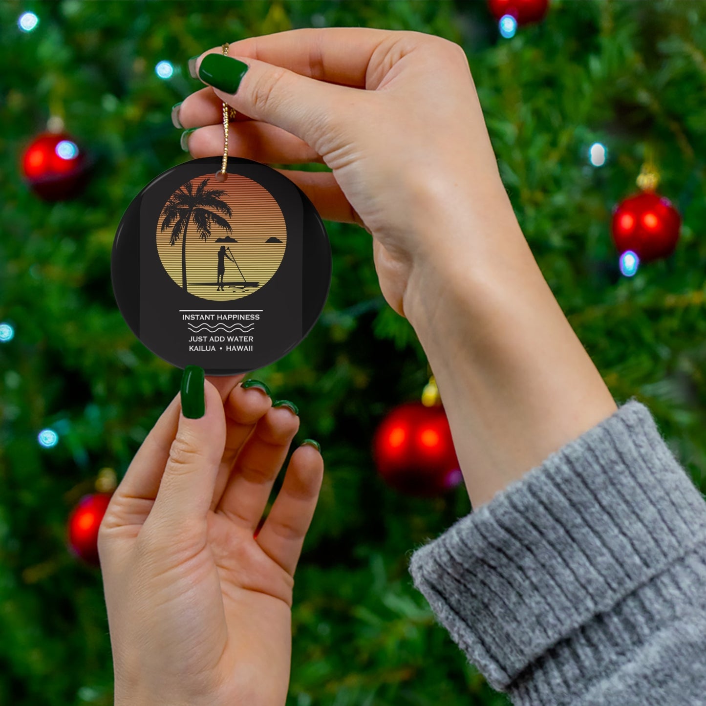 Ceramic Ornament Stand Up Paddler - Global Village Kailua Boutique