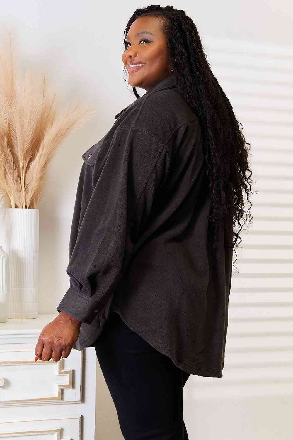 Charcoal Button Down Shacket - Global Village Kailua Boutique