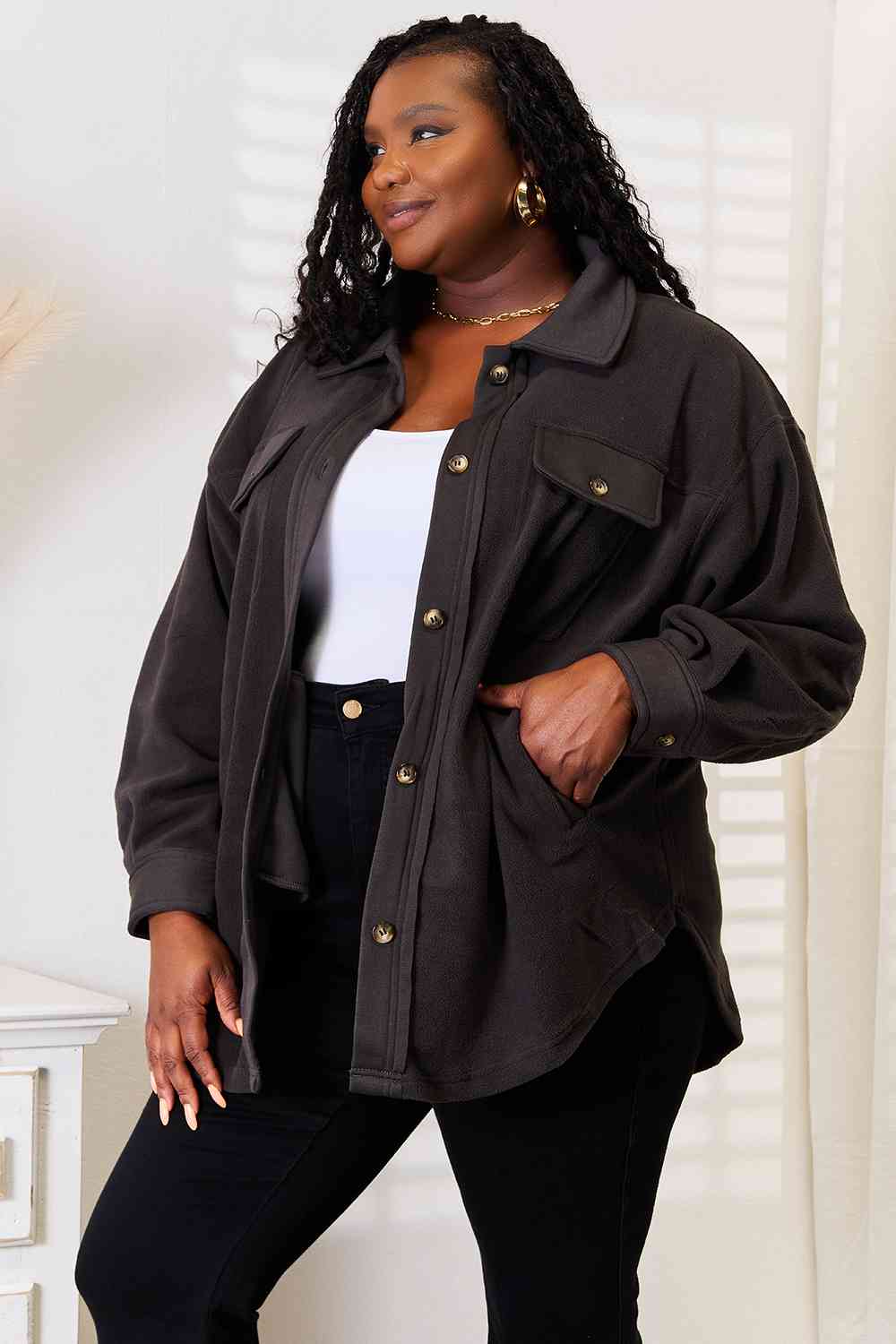 Charcoal Button Down Shacket - Global Village Kailua Boutique