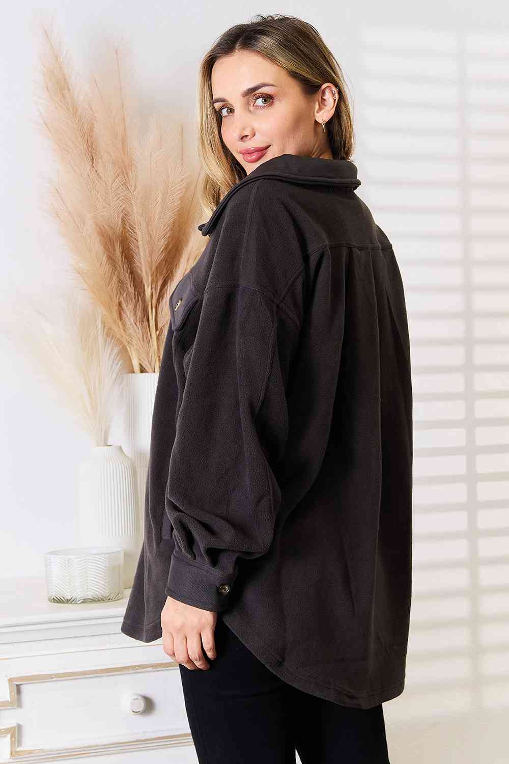 Charcoal Button Down Shacket - Global Village Kailua Boutique