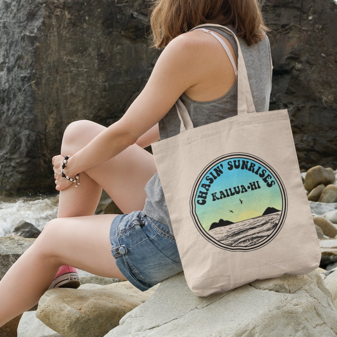 Chasin' Sunrises Cotton Tote Bag Global Village Kailua Boutique