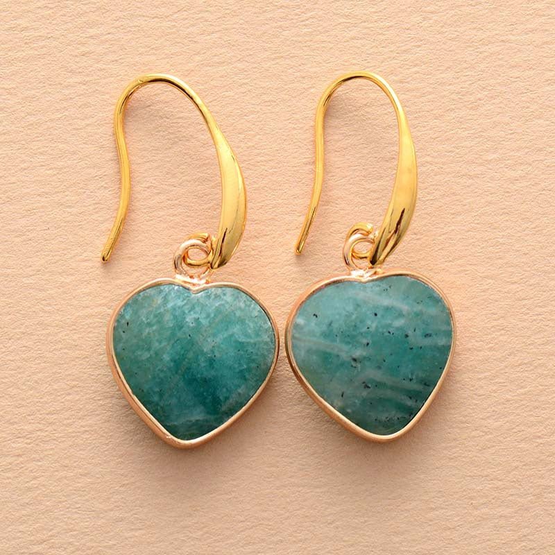 Chrysoprase Heart Drop Earrings - Global Village Kailua Boutique