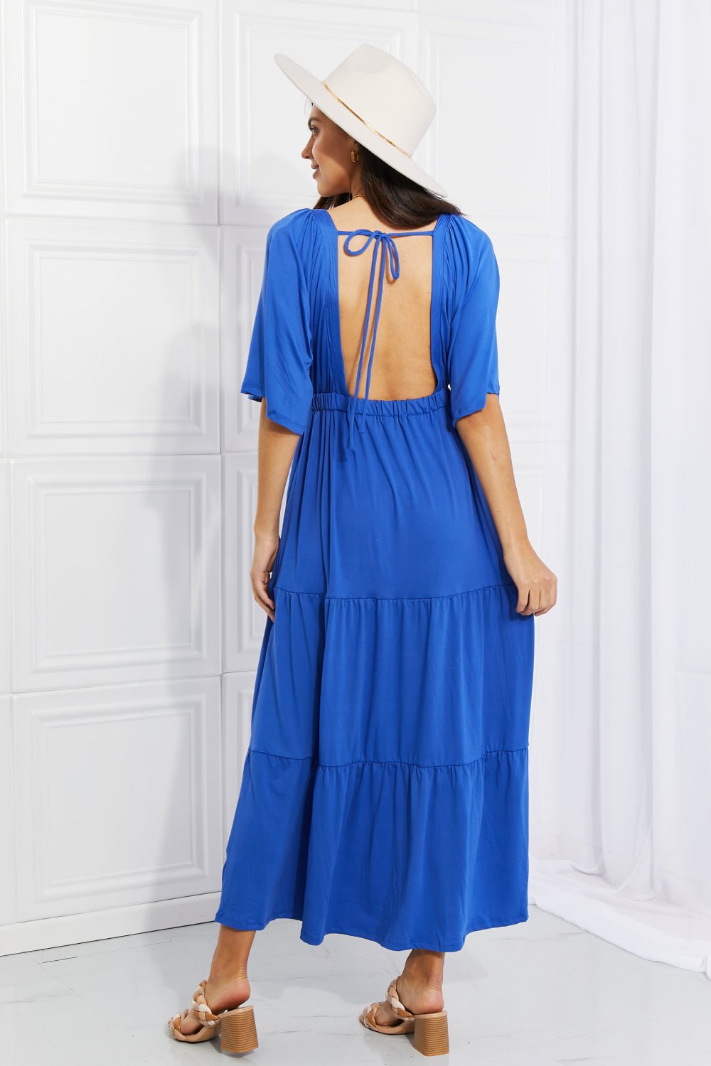 Cobalt Blue Flare Sleeve Tiered Maxi Dress - Global Village Kailua Boutique