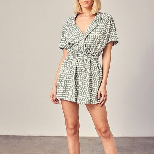 Collared Polka Dot Romper Global Village Kailua Boutique