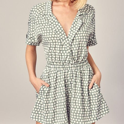 Collared Polka Dot Romper Global Village Kailua Boutique