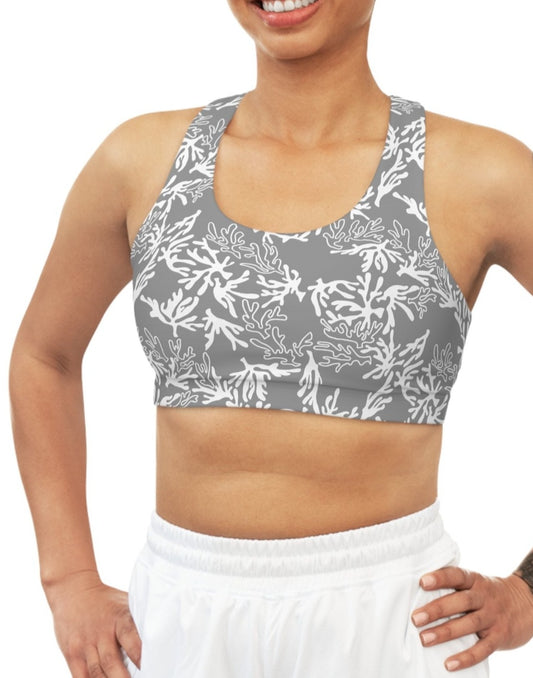 Coral Sharkskin Grey Seamless Sports Bra - Global Village Kailua Boutique