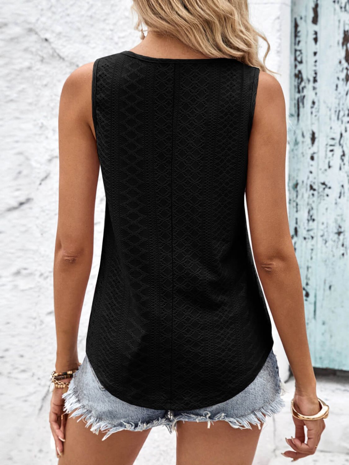 Crisscross V-Neck Eyelet Tank - Global Village Kailua Boutique