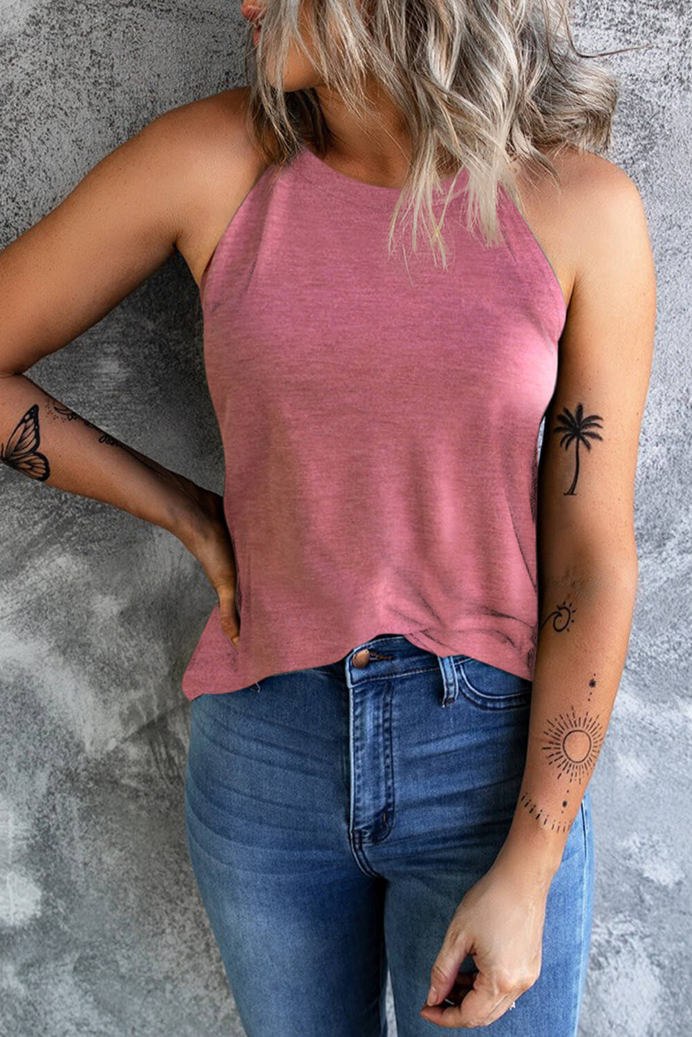 Curved Hem High Neck Tank Global Village Kailua Boutique